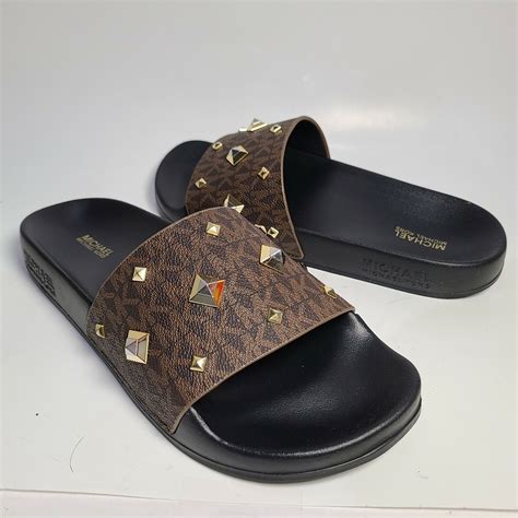 michael kors gilmore slides size 9|Gilmore Studded Logo Slide Sandal .